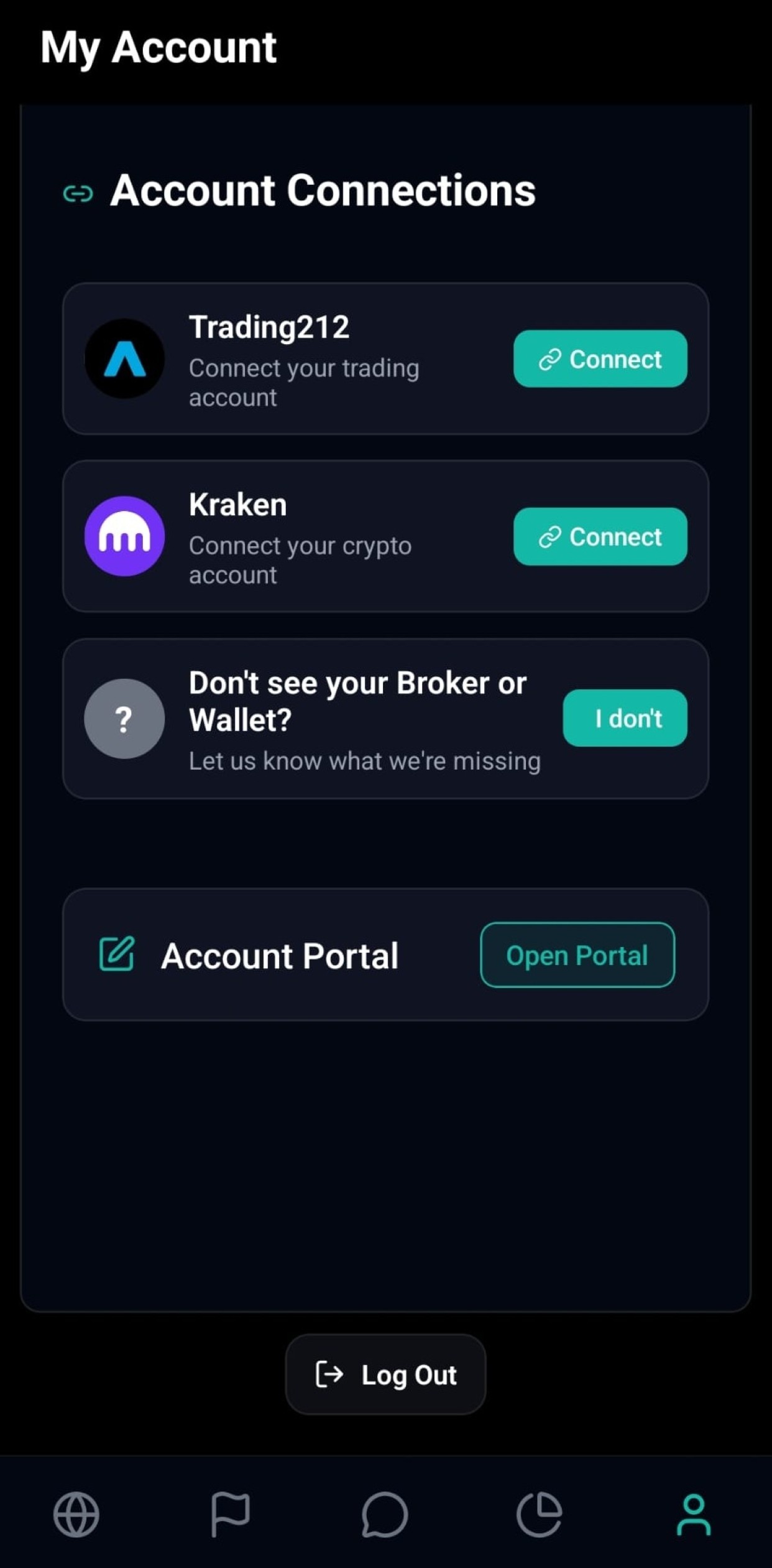 Portfolio AI account connections screen